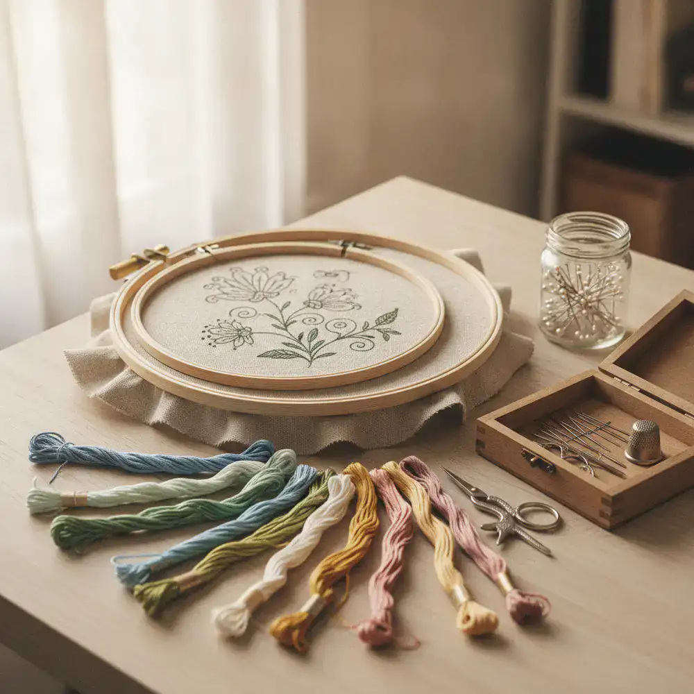 Beginner embroidery set with hoops and threads